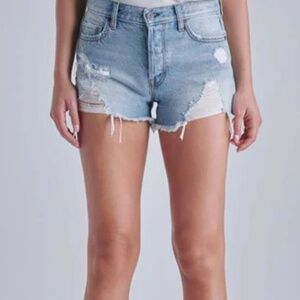 Hidden Jeans Kenzie Mid Rise Distressed Denim Shorts Light Blue Medium